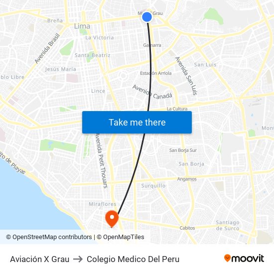 Aviación X Grau to Colegio Medico Del Peru map