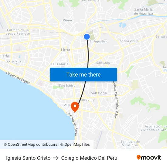Iglesia Santo Cristo to Colegio Medico Del Peru map