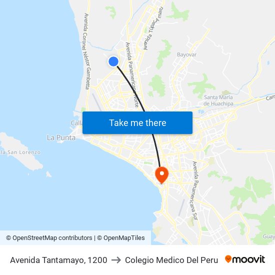 Avenida Tantamayo, 1200 to Colegio Medico Del Peru map