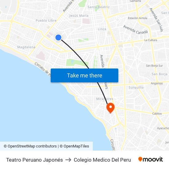 Teatro Peruano Japonés to Colegio Medico Del Peru map