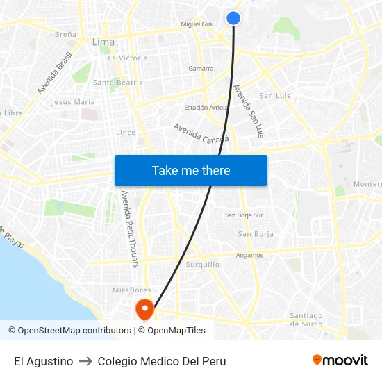 El Agustino to Colegio Medico Del Peru map