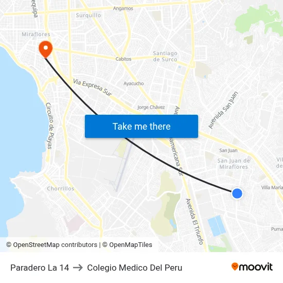 Paradero La 14 to Colegio Medico Del Peru map