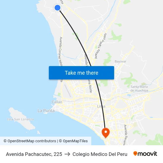 Avenida Pachacutec, 225 to Colegio Medico Del Peru map