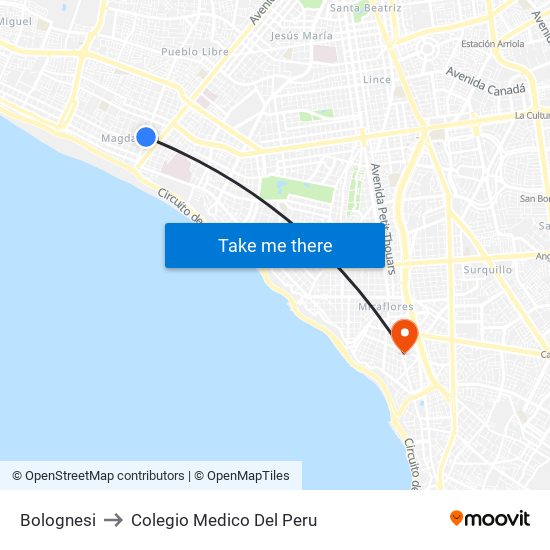 Bolognesi to Colegio Medico Del Peru map