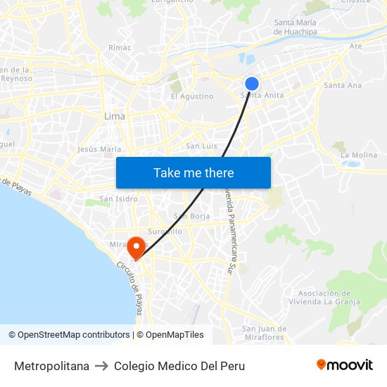 Metropolitana to Colegio Medico Del Peru map