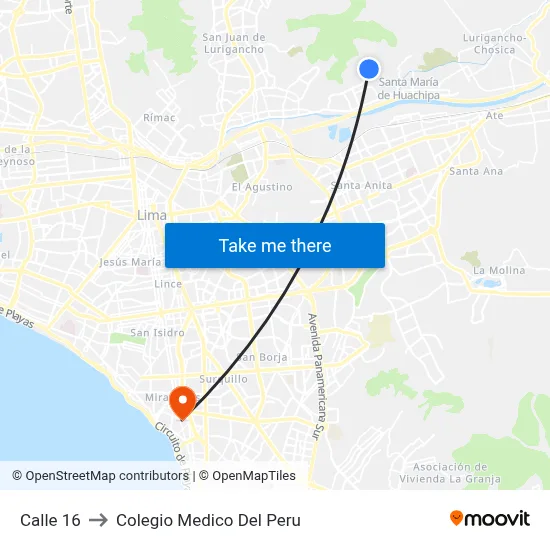 Calle 16 to Colegio Medico Del Peru map