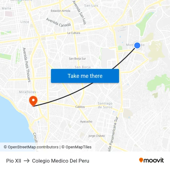 Pio XII to Colegio Medico Del Peru map