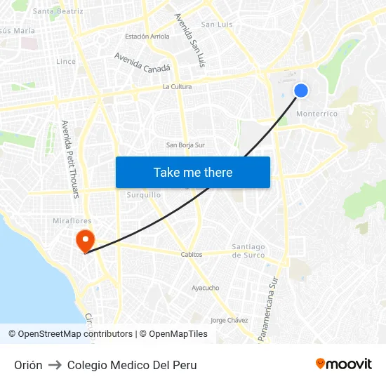 Orión to Colegio Medico Del Peru map