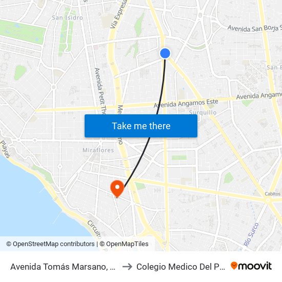 Avenida Tomás Marsano, 139 to Colegio Medico Del Peru map