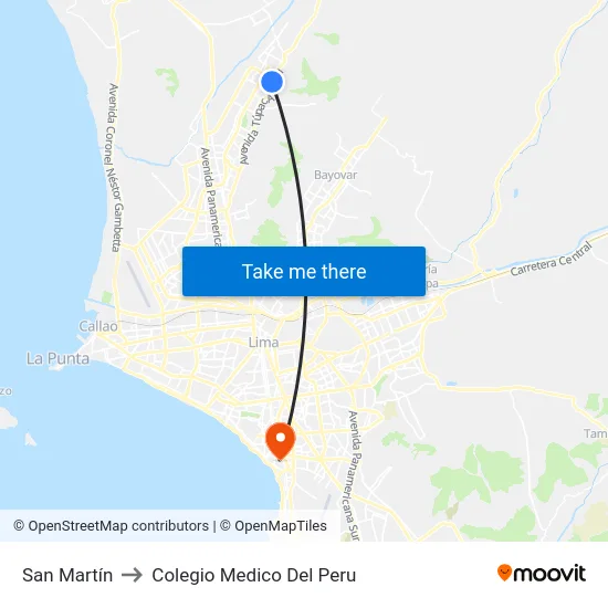San Martín to Colegio Medico Del Peru map