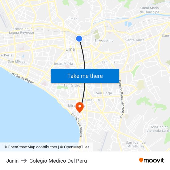 Junín to Colegio Medico Del Peru map