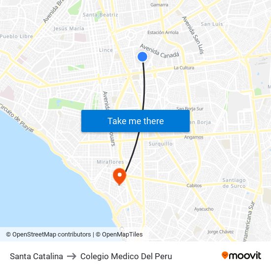Santa Catalina to Colegio Medico Del Peru map