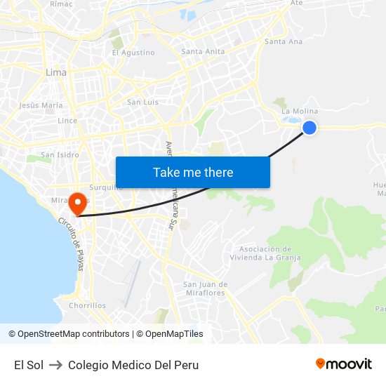 El Sol to Colegio Medico Del Peru map