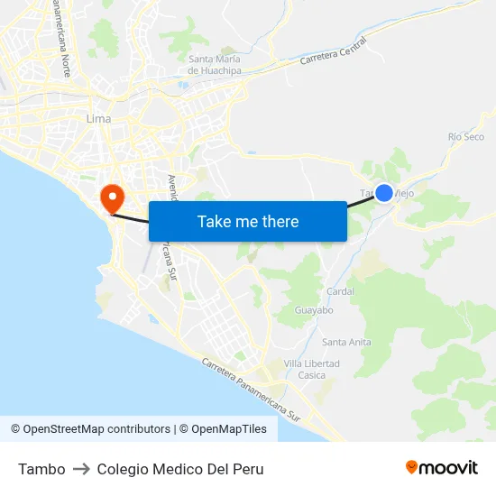 Tambo to Colegio Medico Del Peru map