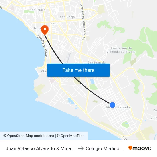 Juan Velasco Alvarado & Micaela Bastidas to Colegio Medico Del Peru map