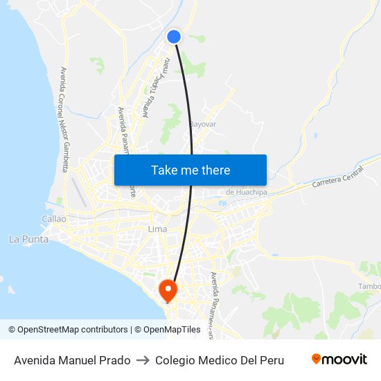 Avenida Manuel Prado to Colegio Medico Del Peru map