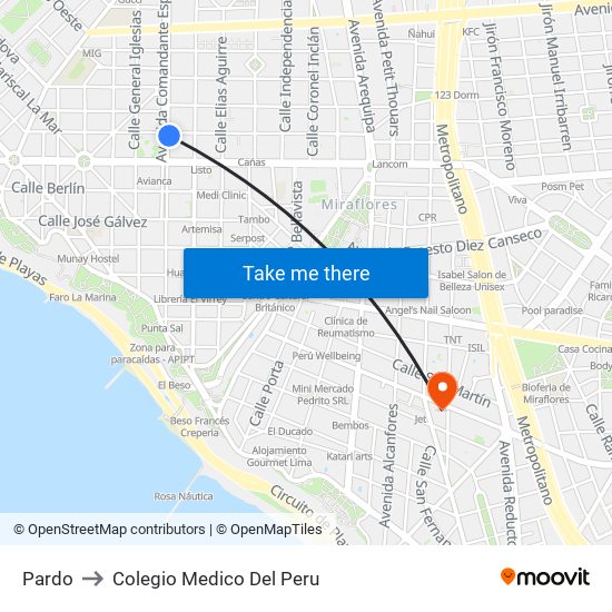 Pardo to Colegio Medico Del Peru map