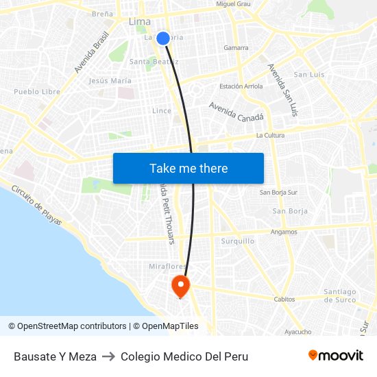 Bausate Y Meza to Colegio Medico Del Peru map