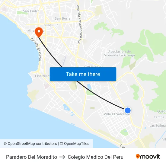 Paradero Del Moradito to Colegio Medico Del Peru map