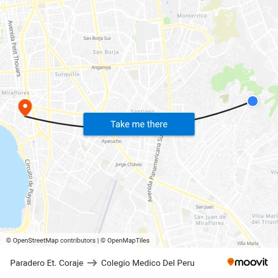 Paradero Et. Coraje to Colegio Medico Del Peru map