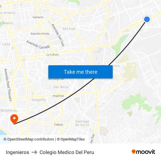 Ingenieros to Colegio Medico Del Peru map