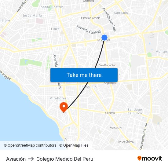 Aviación to Colegio Medico Del Peru map