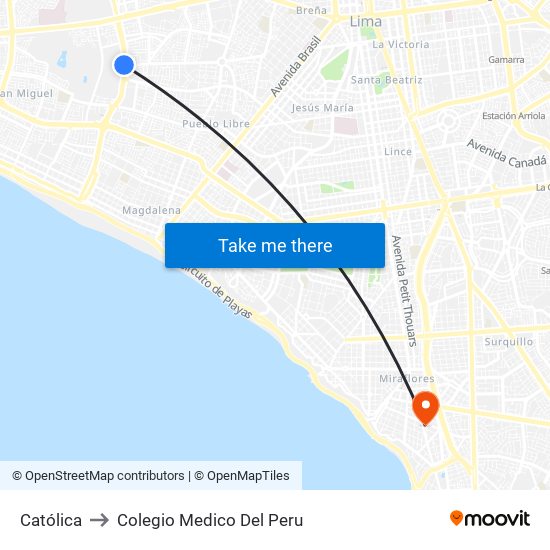 Católica to Colegio Medico Del Peru map