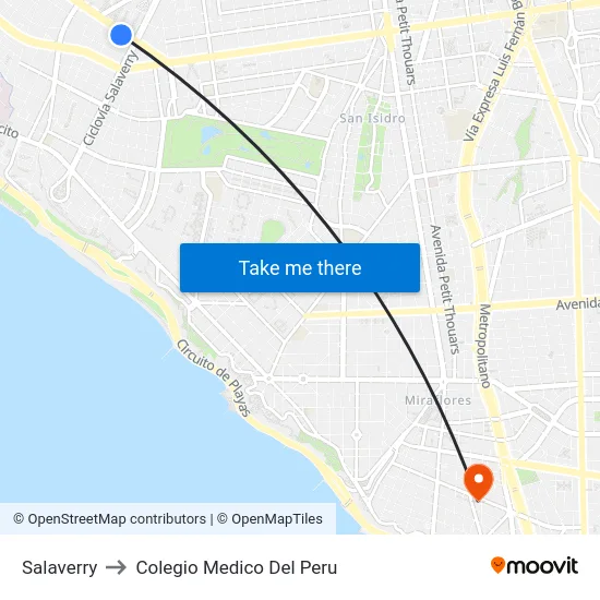 Salaverry to Colegio Medico Del Peru map