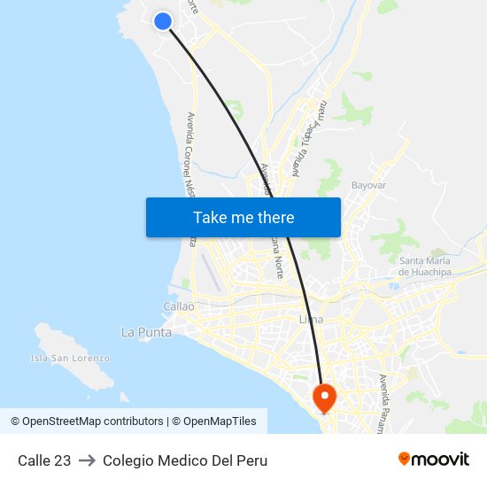 Calle 23 to Colegio Medico Del Peru map