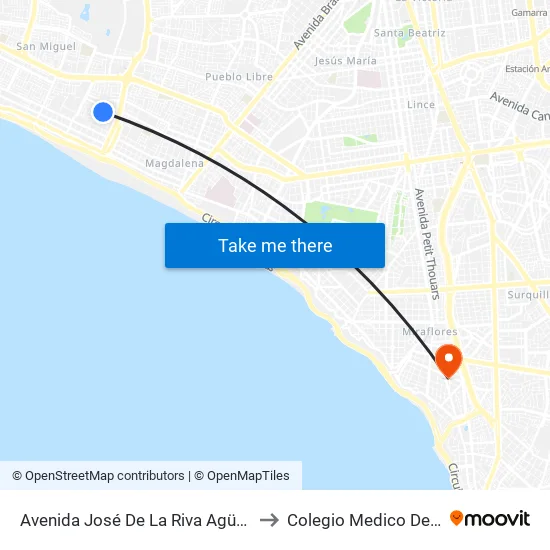Avenida José De La Riva Agüero, 258 to Colegio Medico Del Peru map