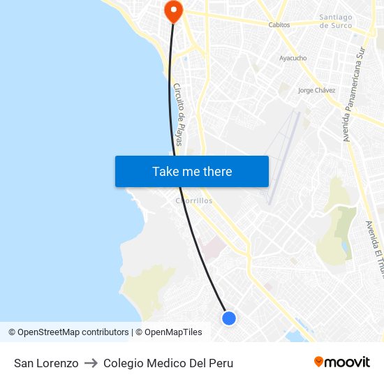 San Lorenzo to Colegio Medico Del Peru map