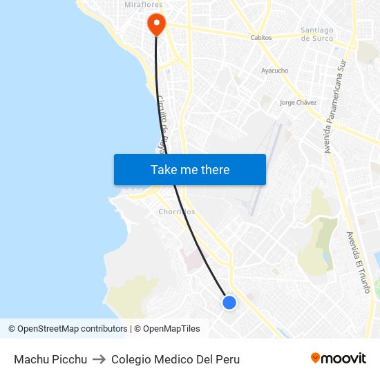 Machu Picchu to Colegio Medico Del Peru map
