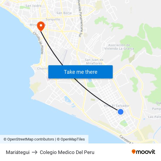 Mariátegui to Colegio Medico Del Peru map