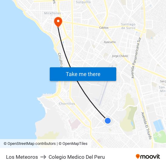 Los Meteoros to Colegio Medico Del Peru map