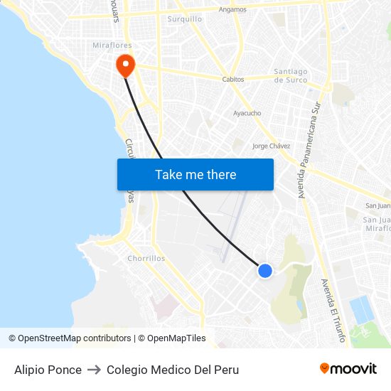 Alipio Ponce to Colegio Medico Del Peru map