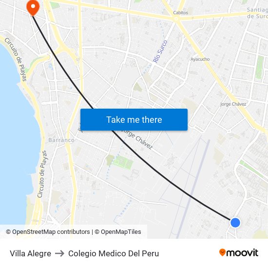 Villa Alegre to Colegio Medico Del Peru map