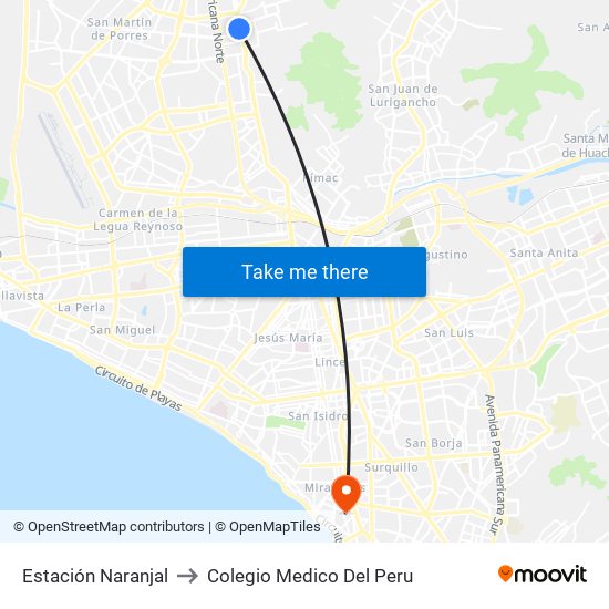 Estación Naranjal‎ to Colegio Medico Del Peru map
