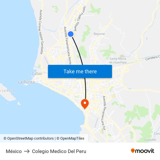 México to Colegio Medico Del Peru map