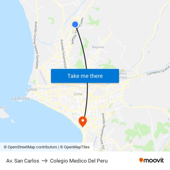 Av. San Carlos to Colegio Medico Del Peru map