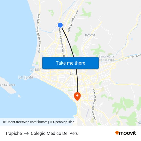 Trapiche to Colegio Medico Del Peru map