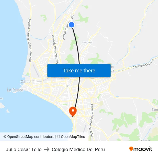 Julio César Tello to Colegio Medico Del Peru map