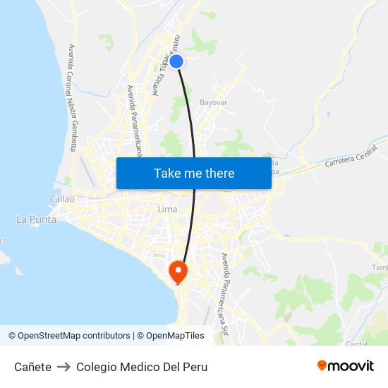 Cañete to Colegio Medico Del Peru map