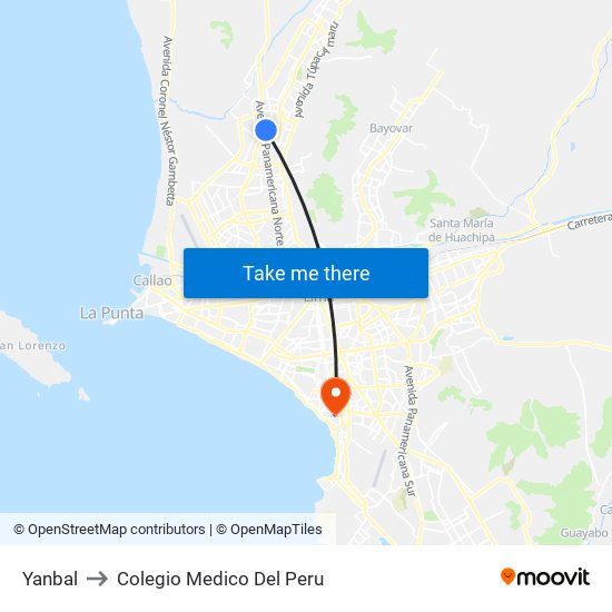 Yanbal to Colegio Medico Del Peru map