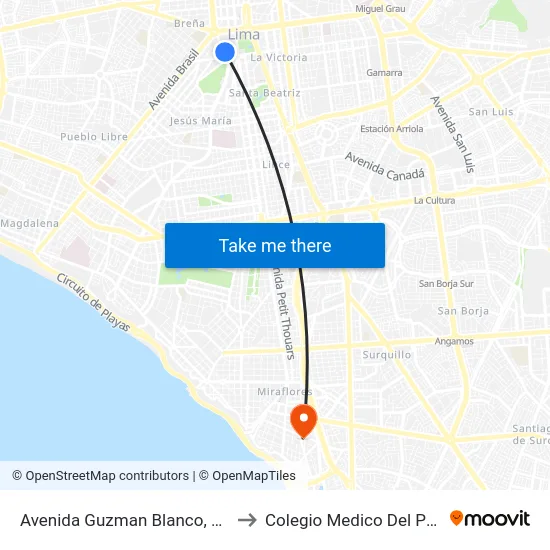Avenida Guzman Blanco, 511 to Colegio Medico Del Peru map