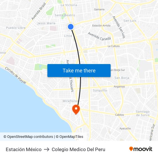 Estación México to Colegio Medico Del Peru map