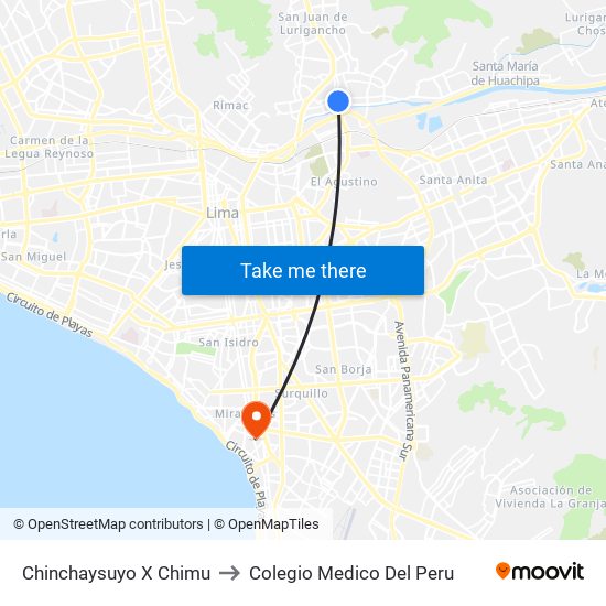 Chinchaysuyo X Chimu to Colegio Medico Del Peru map