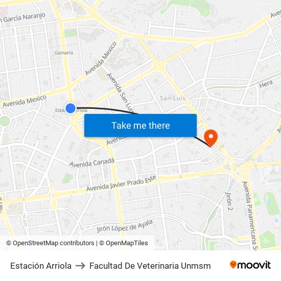 Estación Arriola to Facultad De Veterinaria Unmsm map