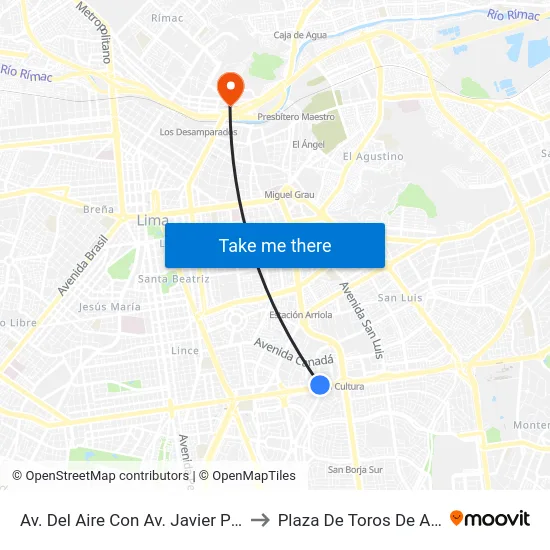 Av. Del Aire Con Av. Javier Prado to Plaza De Toros De Acho map