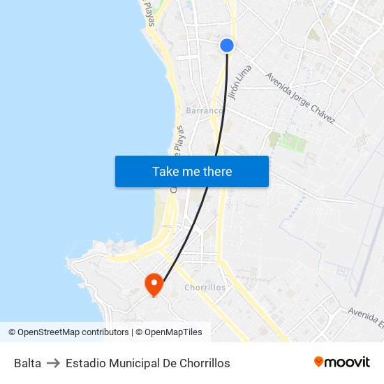 Balta to Estadio Municipal De Chorrillos map