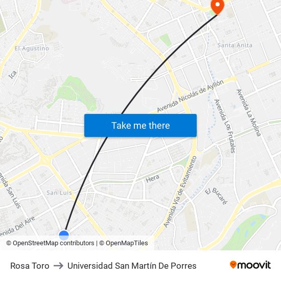 Rosa Toro to Universidad San Martín De Porres map